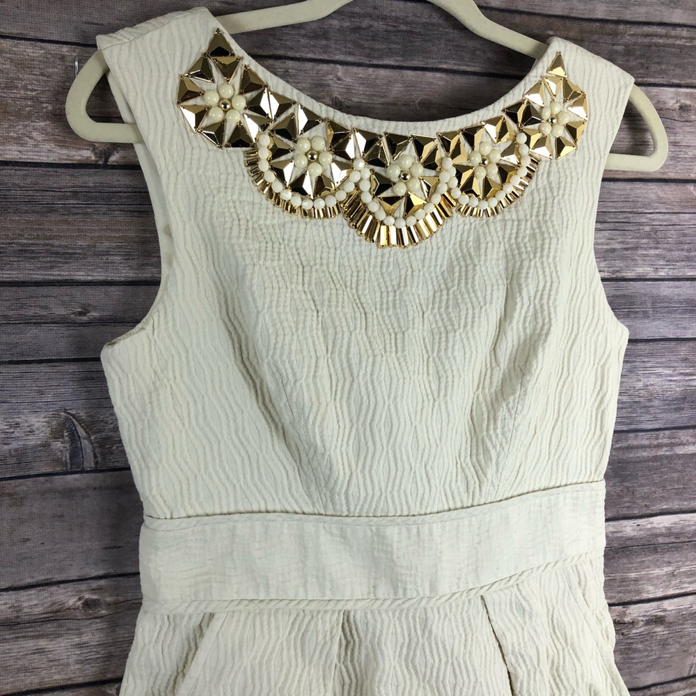 Milly New York ivory gold beaded sleeveless dress - Picture 2 of 8